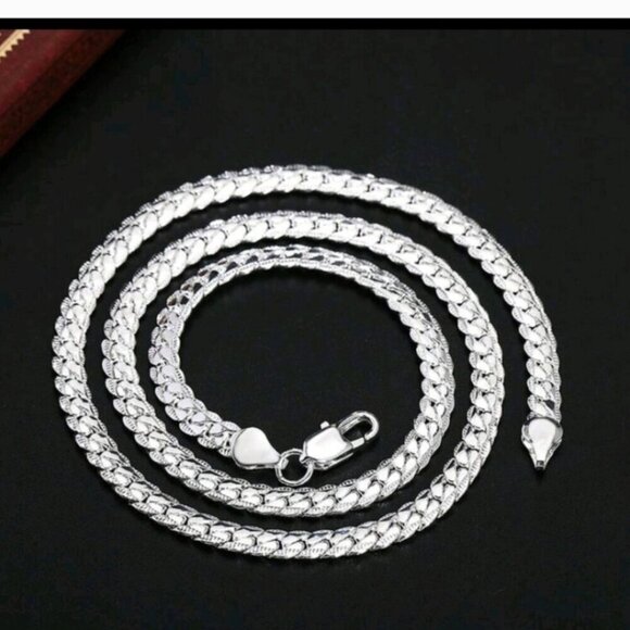 SILVER PLATED FLAT SNAKE CHAIN NECKLACE 22" - Picture 5 of 8